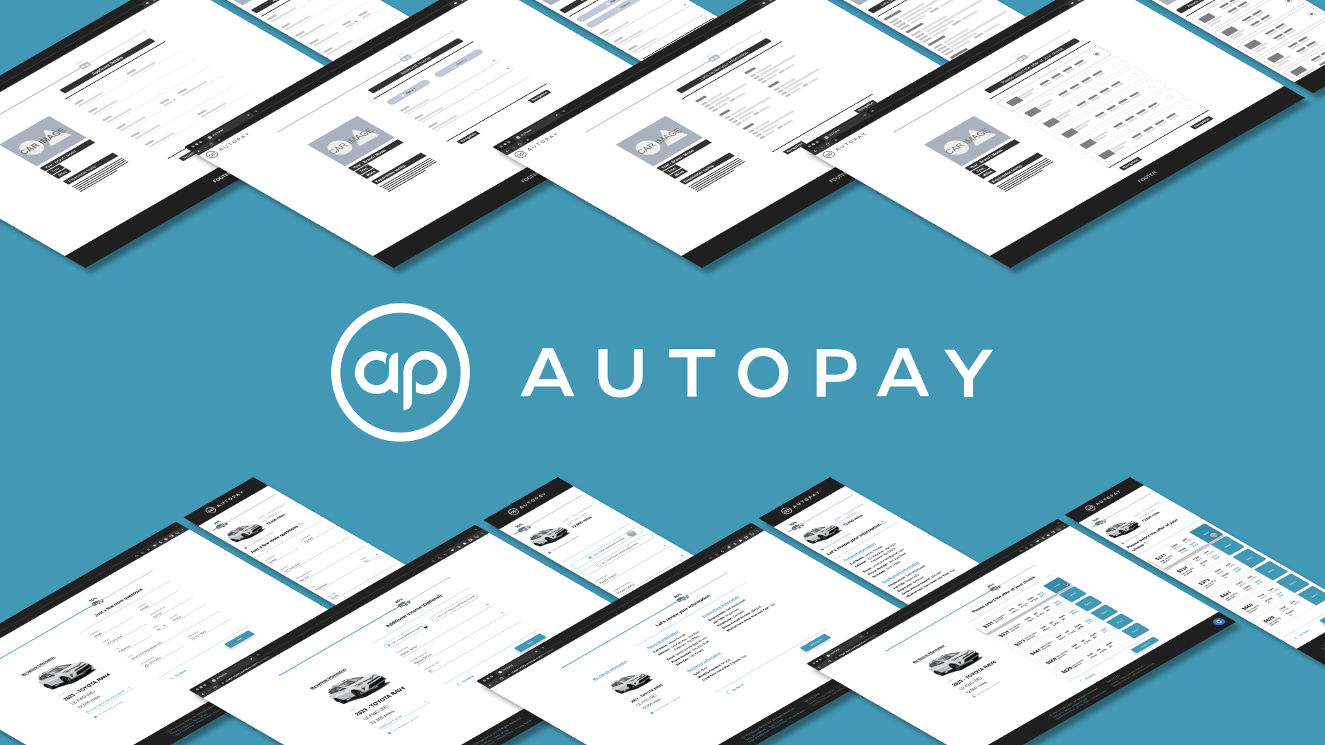 Desktop and Mobile Mockups on a teal color background with the AUTOPAY logo