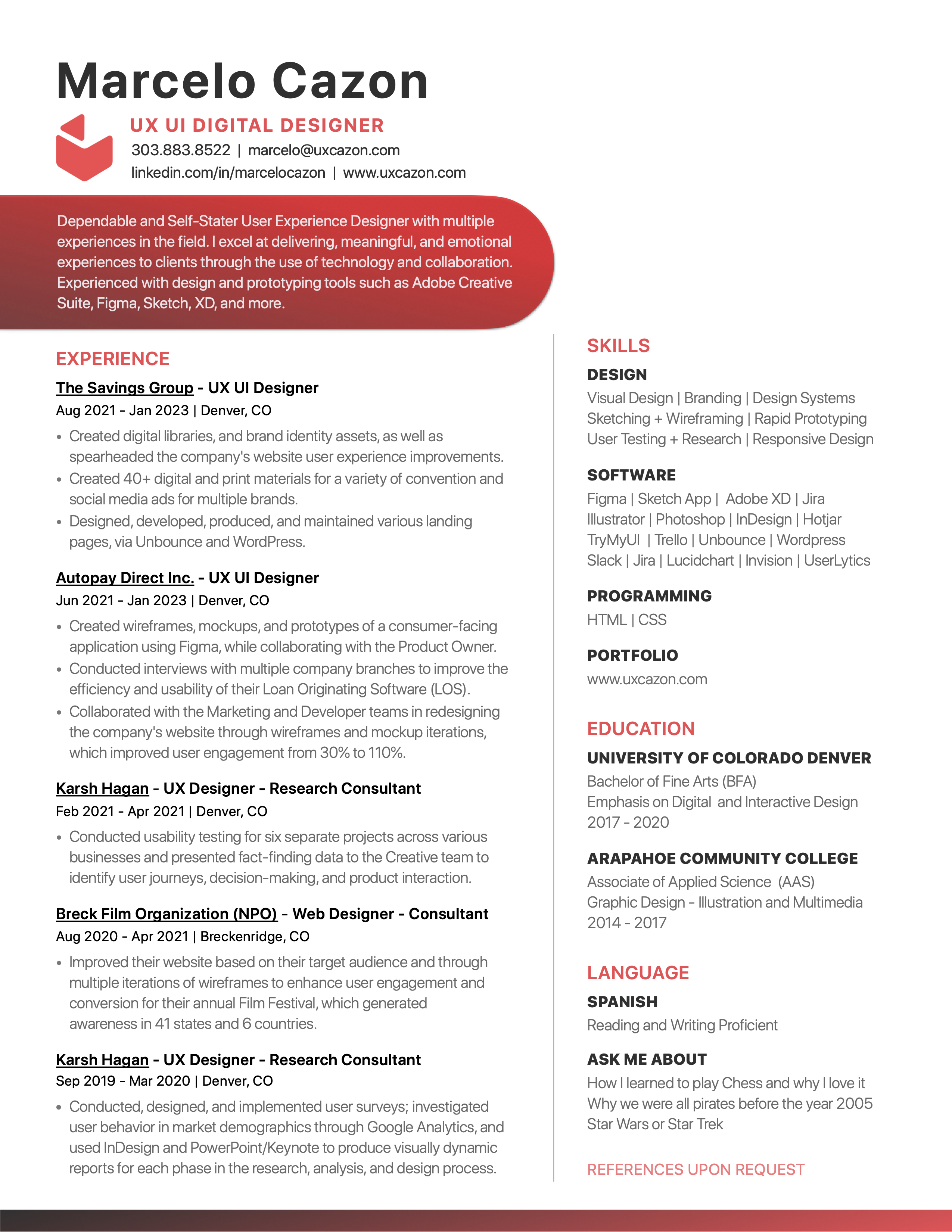 Marcelo Cazon Portfolio | UX Designer | Resume